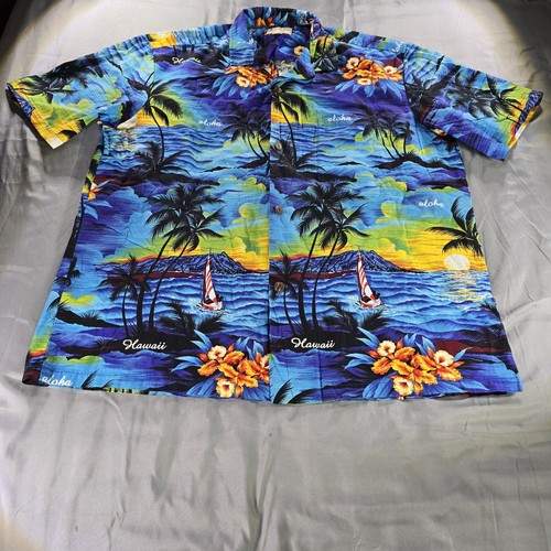 Royal Hawaiian Creations Shirt Mens XL Boat Ocean Aloha Made Hawaii Vintage Camp