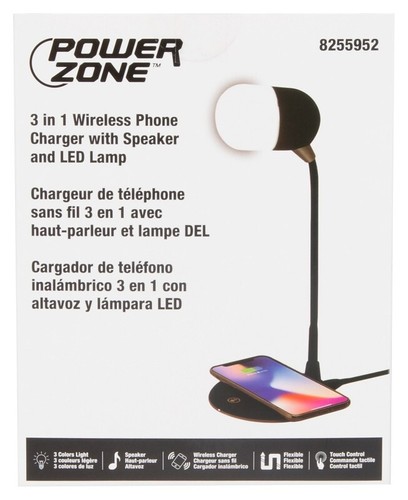 Haut-parleur 3 en 1 avec chargeur téléphone sans fil et lampe LED - Photo 2 sur 3