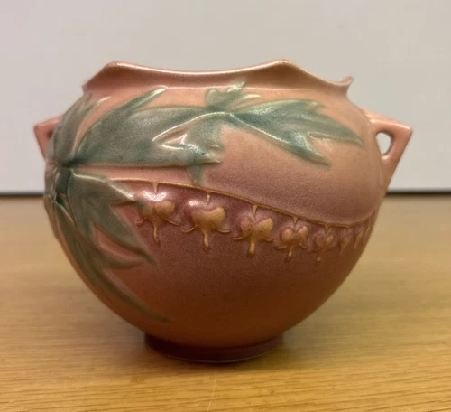 Roseville Art Pottery Planter, Pink Bleeding Heart Pattern, Vintage 1940, #651-5