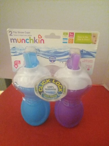 Munchkin 2-pc. 9oz Click Lock Spill-Proof  Flip Straw Cup One Size Blue/Purple  - Picture 2 of 3