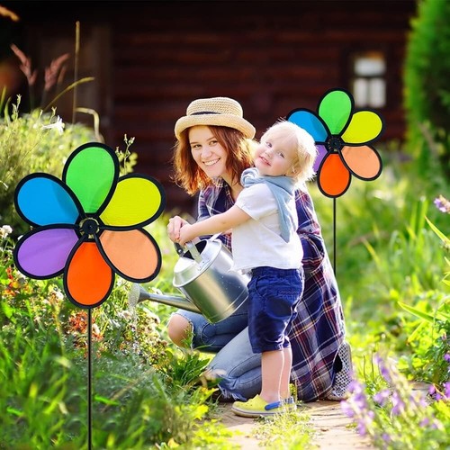 Kinetische Blumen Wind Spinner 9,4" - Bunt Regenbogen Garten Dekoration (4er Pack) - Bild 4 von 11