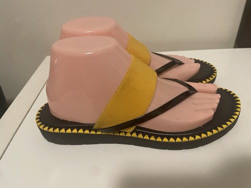 NR Rapisardi Firenze Womens Yellow Thong Black Size 9 EU 41 Stretch Band Sandals - Picture 4 of 13