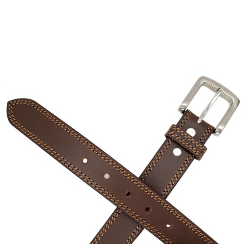 35mm Full Grain Cowhide Double Stitched Black / Brown / Tan Mens Leather Belt - Picture 23 of 35
