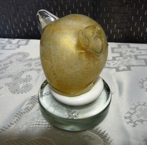 MURANO Italy ALFREDO BARBINI Gold Flecks ITALIAN ART GLASS Cat Head PAPERWEIGHT - Picture 7 of 12