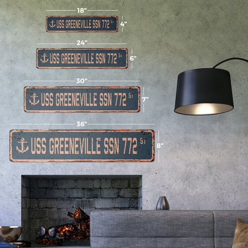 USS GREENEVILLE SSN 772 Vintage Street Sign us navy ship veteran sailor rustic - Picture 2 of 4