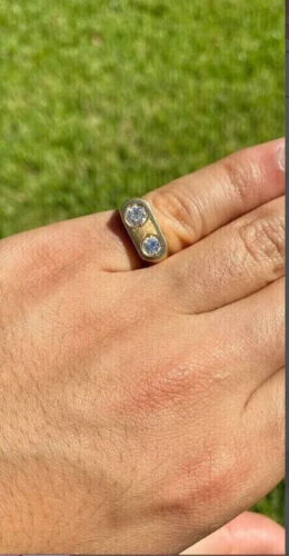 2.00Ct Lab Created Diamond Two-Stone Bezel Set Pinky Ring 14K Yellow Gold Plated - Picture 5 of 5