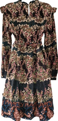 Womens Monsoon Black Floral Ruffle Embroidered Belted Jersey Boho Prairie DressM - Picture 11 of 13