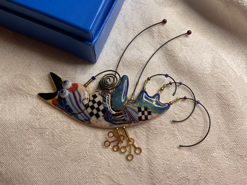 Broche de porcelana Cynthia Chuang joyería 10 pájaros pollito firmado a cuadros - Imagen 10 de 10