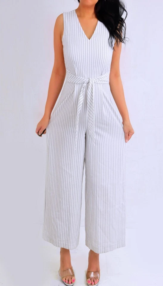 Mono Mameluco Calvin Klein Marfil Blanco Negro Rayas Pierna Ancha 2 S Pequeño Foto 4 de 4