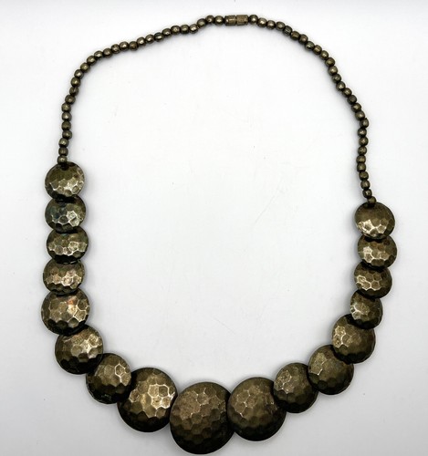 Hammered Brass Statement Necklace Hollow Disk 23” - Picture 5 of 10