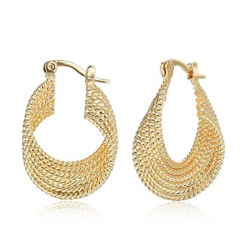 18k Layered Real Gold Filled Oval Twisted hoop Earrings - Picture 1 of 4