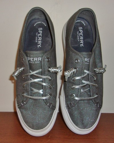 Sperry Topsider Womans Gray/Sparkle Silver & Laces Slip On Shoes - 6.5M - Picture 2 of 11
