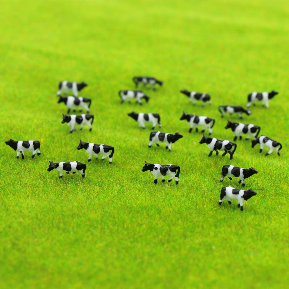 60pcs Échelle N 1:150 Modèle de Vaches Noir Blanc Peint Animal de la Ferme - Photo 3/4