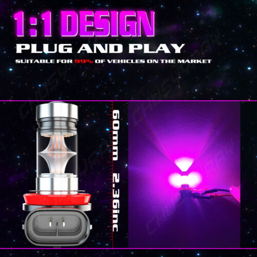 LED Fog Light Bulbs H8 H9 H11 Fog Light Bulb Pink Purple High Power 110W Lamps - Picture 7 of 9