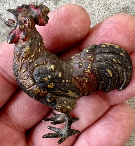 Antique Original Cold-Painted Vienna Bronze Rooster Crowing, Finely Cast - Picture 2 of 14