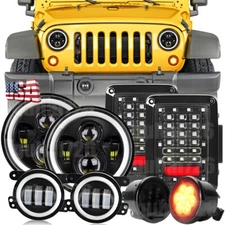 Set for Jeep JK 07-18 Led Tail Light 7" Led Headlights+Fog Lamps+Turning Lights