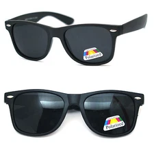 Polarized Retro Square Sunglasses Spring Hinges Matte Black Frame UV400