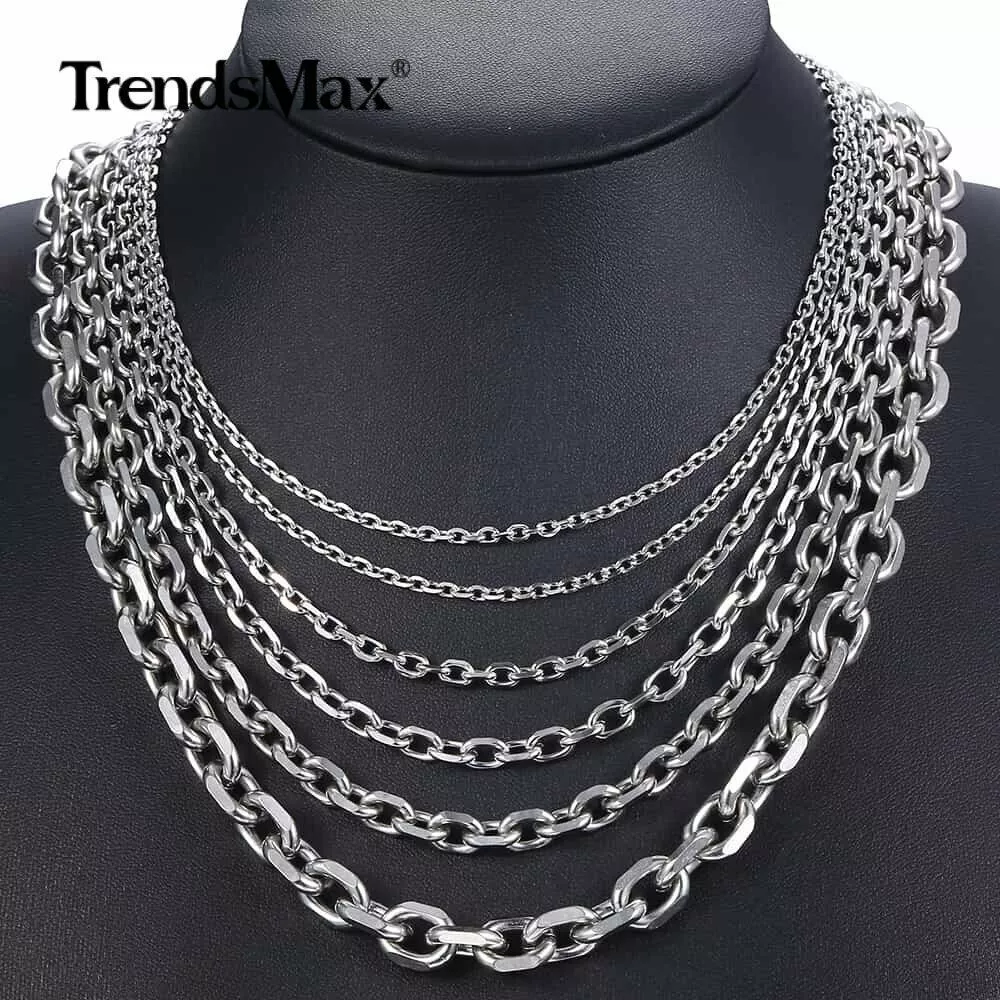 Multi Sizes Cable Rolo Link Stainless Steel Chain Necklace Men Boys Choker  Gift