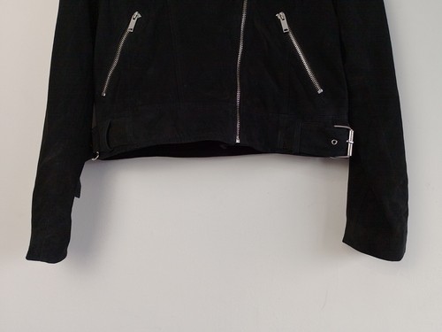 Oasis Genuine Goat Suede Black Full Zip Biker Flight Jacket - Women's Medium - Picture 4 of 11