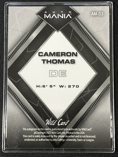 2022 Wild Card Auto Mania #AM-D3 Cameron Thomas Rookie Kansas City Chiefs - Foto 2 di 2