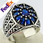 925 Sterling Silver Sapphire Stone Turkish Handmade Men's Ring All Sizes