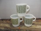 Lot of 3 Vintage Mug Milk Glass Green Bar Coffee
