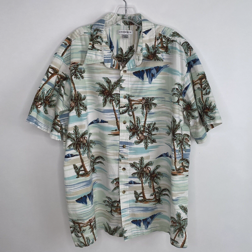 Chereskin Aloha Shirt Men's 2XL Palm Tree Print S/S  Green Cotton Hawaiian EUC - Picture 1 of 8