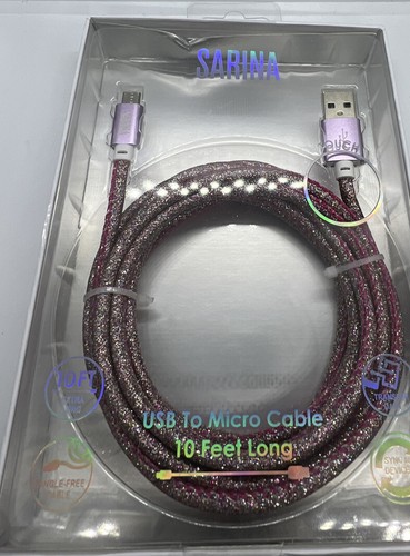 Sarina 10 Feet Long Android Charger Cable Fast Charge,USB to Micro Tangle Free - Picture 1 of 8