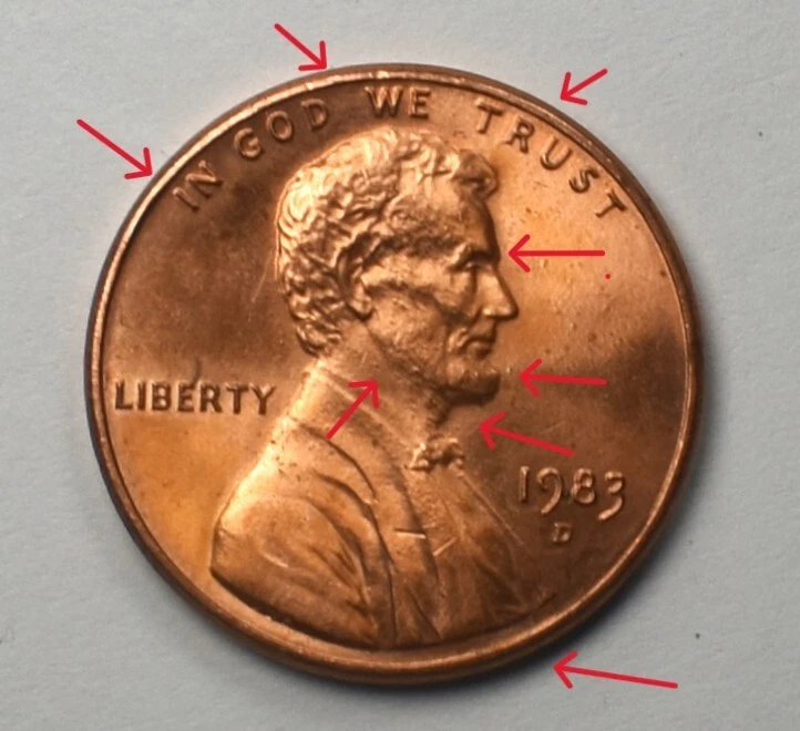 1983 D Penny One Cent Error Coin Red Error Double Ear, Tear, DD Drooling Frown - Image 2 of 4