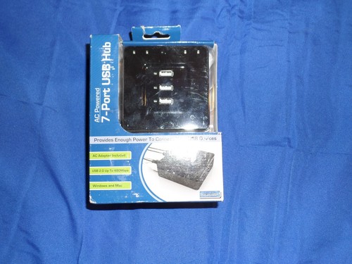 TECH UNIVERSE AC Powered 7 Port USB Hub TU1595 Black - Picture 1 of 6