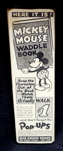 Vintage Mounted 1934 Mickey Mouse Original Waddle Book Ad Blue Ribbon Books - Picture 1 of 5