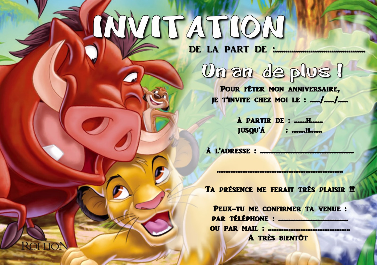 Carte Anniversaire Roi Lion Gratuite 5 ou 12 cartes invitation anniversaire LE ROI LION réf 309 | eBay