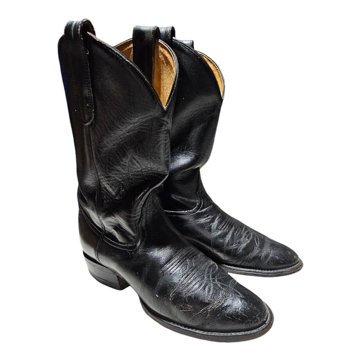 Bottes Western Tony Lama Homme Noir Cuir, Taille 6M Modèle 2129 Vintage