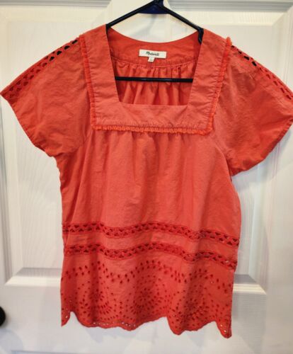 Madewell Women's Coral Red Eyelet Scalloped Hem A… - image 1