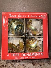 VINTAGE GLASS POLAND HAND BLOWN  PAINTED CHRISTMAS BALL ORNAMENTS- BOX