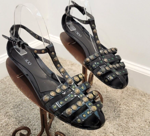 JIMMY CHOO "JENNY" Rubber Sandals with Brass Studs - Size 40 - Picture 2 of 5