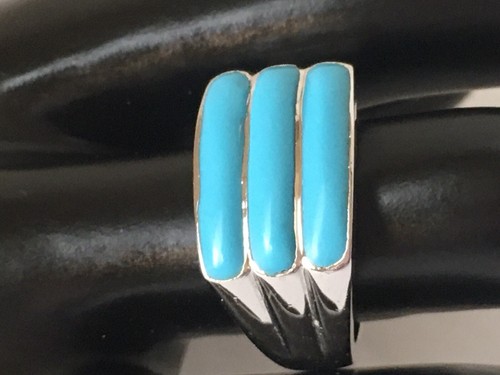 Anello Vintage Intarsiato Turchese Argento Sterling Grammo Peso 5,9 Misura 8 - Foto 2 di 17