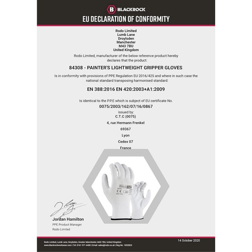 1 x Pairs Of Blackrock Painters Lightweight Gripper Gloves Safety Work Stretch  - Picture 5 of 5