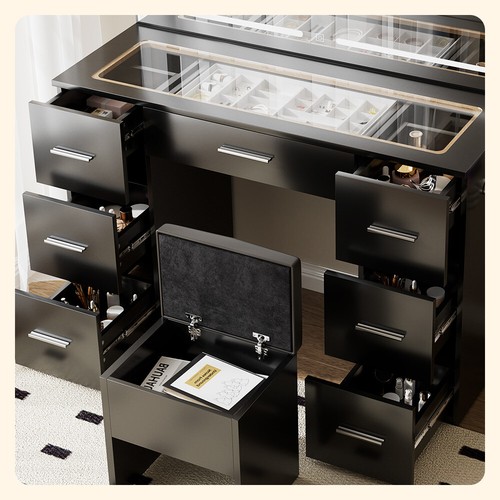 Makeup Vanity Desk Set with Large LED Lighted Mirror & Power Outlet 46'' Black - Picture 6 of 12