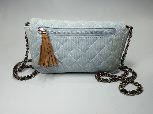 RARE Vintage Y2K Victorias Secret PINK Quilted Denim Mini Baguette Floral Chain - Picture 4 of 10