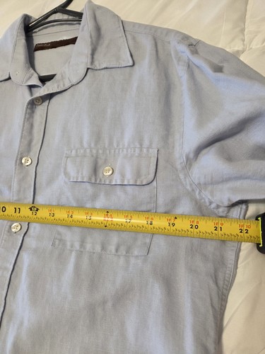 Perry Ellis Blue Linen Cotton Blend Tab Roll Long Sleeve Shirt, Size M - Picture 7 of 8