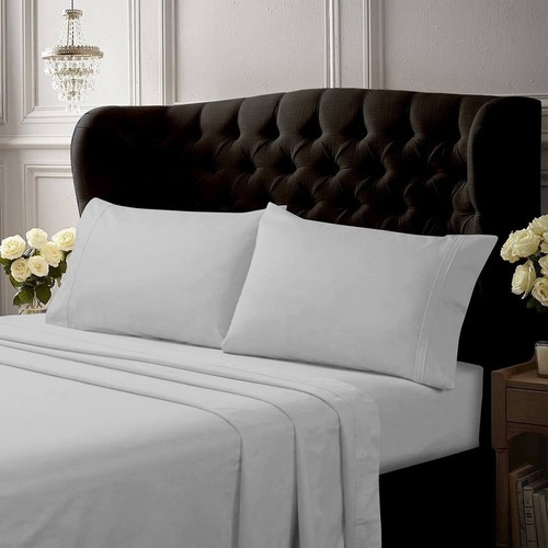 , Crisp and Smooth Egyptian Cotton Percale Solid Sheets and Pillowcase Set, E...