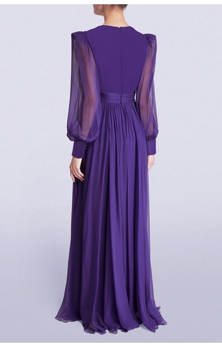 Women's Purple Dress Waist Cinched Dress Long Sleeved Elegant Dress Formal Dress - Picture 8 of 22