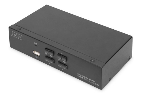 DIGITUS KVM-Switch HDMI – 4-Port Single-Display – 4 PC 1 Monitor – 1x Maus, Tast