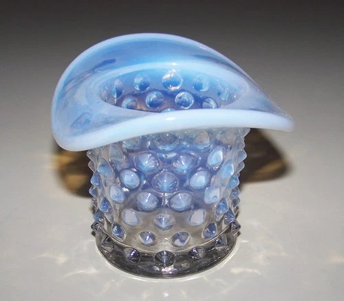 Fenton Crystal Clear & Blue Hobnail Top Hat Toothpick Holder 2.5"