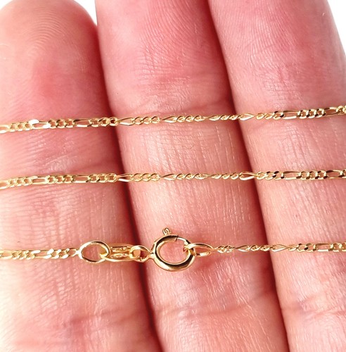 Solid 9ct Gold Figaro Link Necklace Jewellery Chain Stamped 375 - 22inch - 0.8mm - Picture 11 of 15
