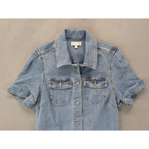 Habitual Denim Shirt Dress Medium Blue Jean Short Sleeve Casual - Picture 3 of 8