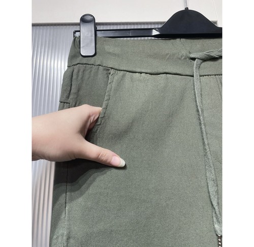 Made In Italy Khaki Super Stretch Straight Leg Drawstring Trousers Size S - Picture 5 of 9