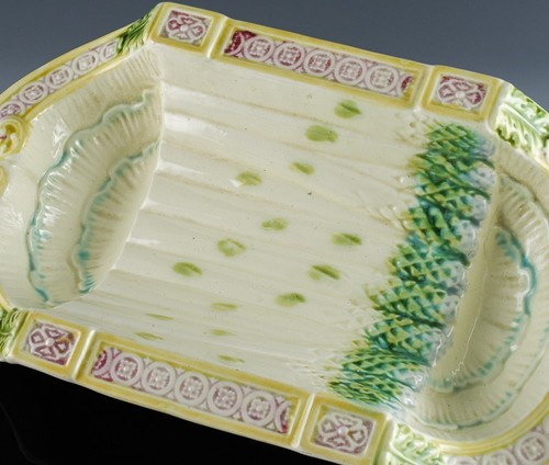 LOVELY 19C VICTORIAN SALINS FRENCH MAJOLICA POTTERY APARAGUS SERVER PLATTER TRAY - Picture 7 of 12