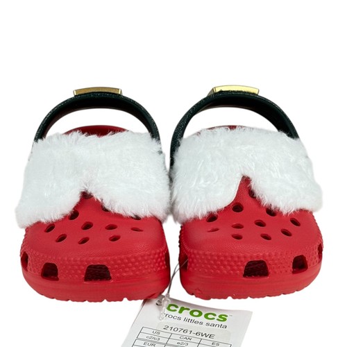 Crocs Toddler C2 C3 Classic Lined Santa Clogs Unisex Red Black Gold - Picture 4 of 7